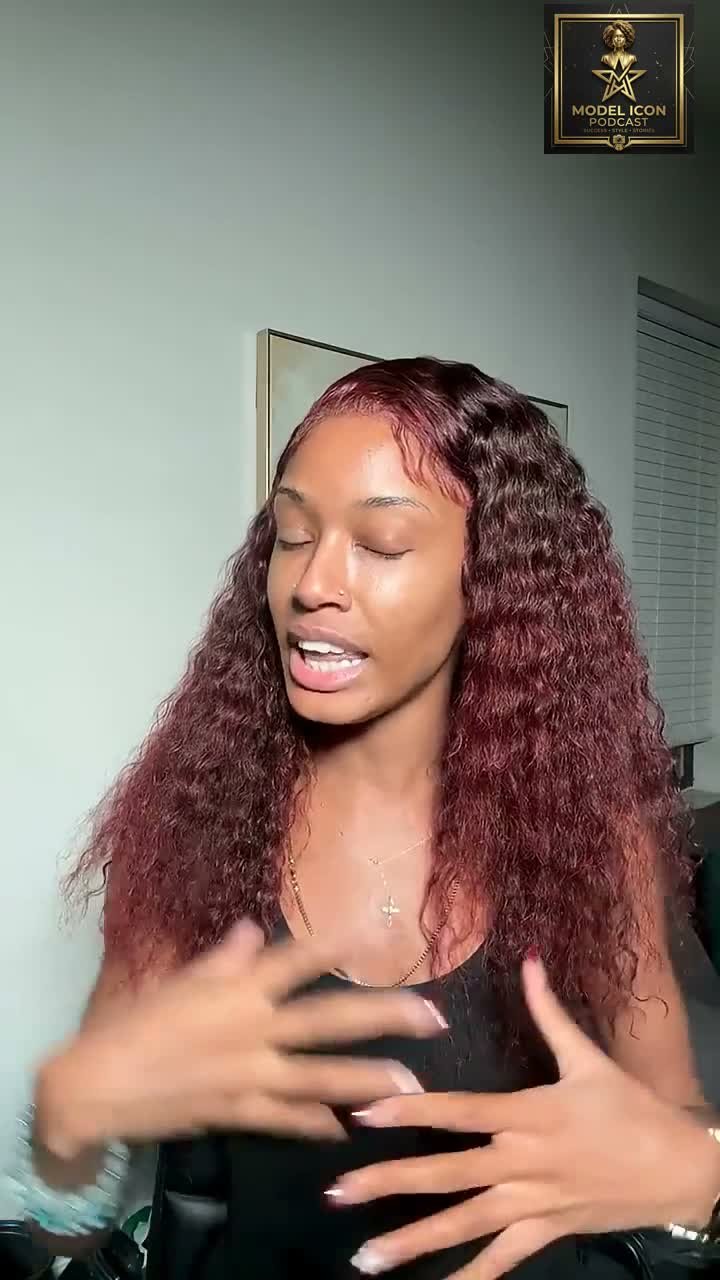 Samantha talking during her first Model Icon Podcast Short
