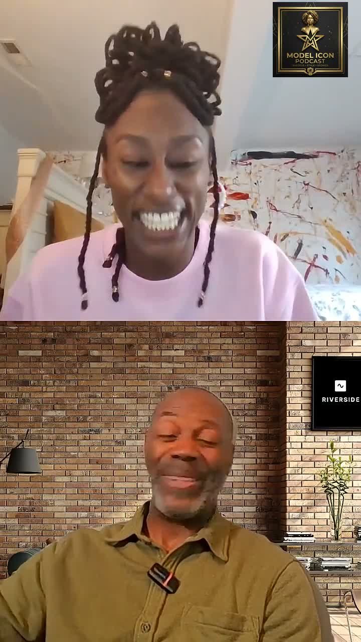 Amina Smith laughing during her Model Icon Podcast interview