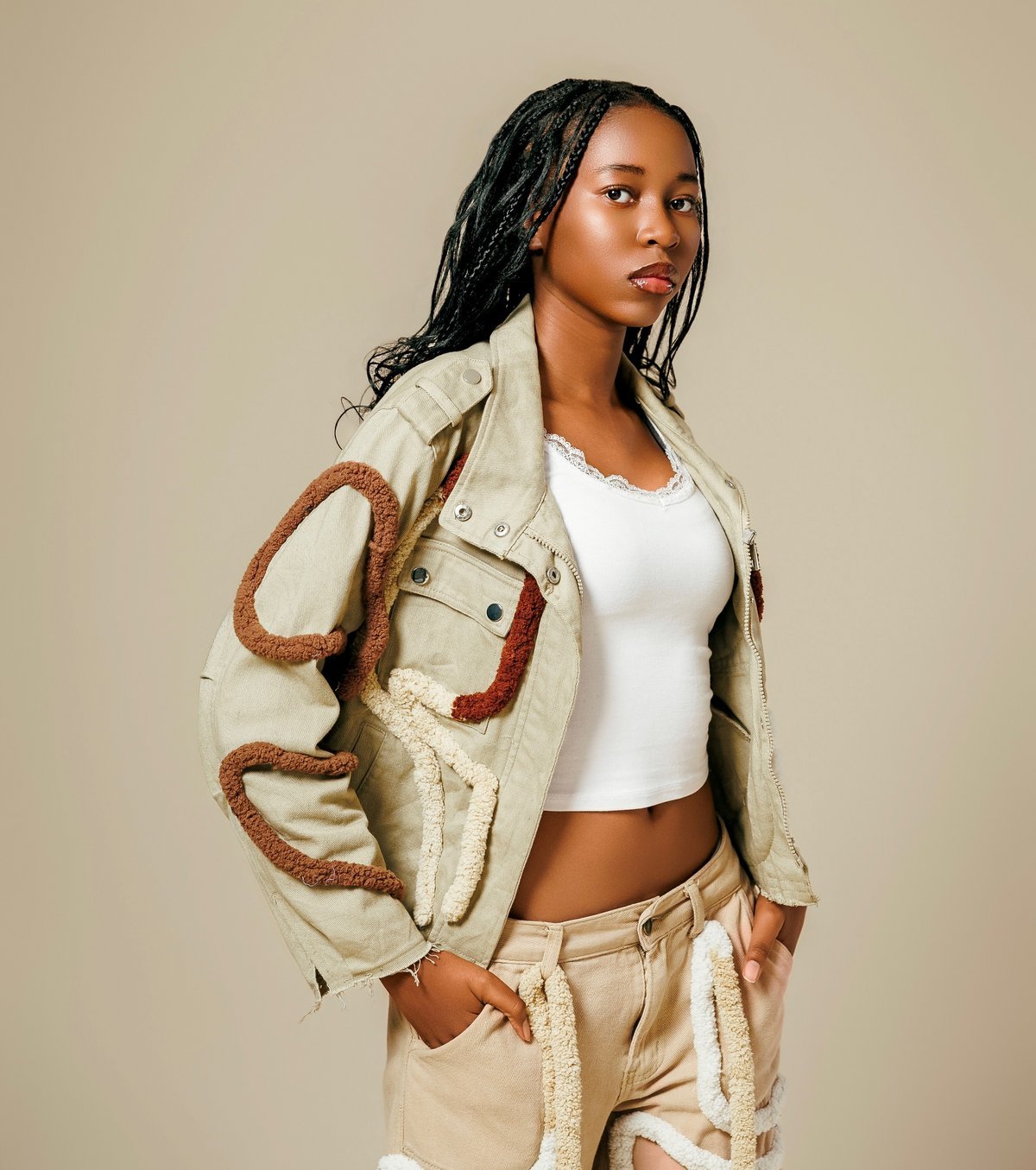 Pheme Katjene in the beige Banks Apparel look from the Banks Sessions